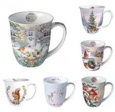 Porzellan-Tasse"Tiere Winter Hase Squirrel Bambi Eule Robin  0,4l Kaffee-Becher