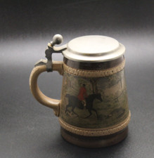 Bierkrug mit Zinndeckel - Jagd