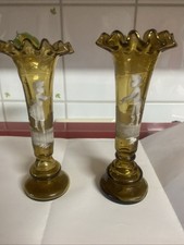 Vasen Historismus Abriss Emailmalerei Wellenrand Glasvase Handgefertigte, Bemalt