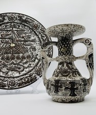 Unikat! Vintage Ü-Keramik Vase/Kerzenständer & Plate/Teller W.Germany Viking