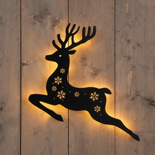 Rentier Wanddeko Metall B-Ware 48 LEDs warmweiß 6/18h Timer Batterie 40x51cm