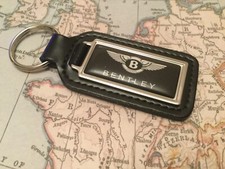 BENTLEY SCHWARZ Qualitäts Schwarzer Echter Leder Schlüsselanhänger OBLONG