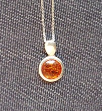 Kette Halskette Sterling Silber 925 mit Anhänger rund Bernstein