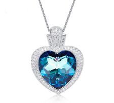 Deluxe Halskette Titanic Herz Crystal Kristall Blau 750er Weißgold 18K vergoldet
