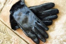 Vintage Handschuhe TRONSMO (Norwegen) Leder & Nerz schwarz Gr. 7