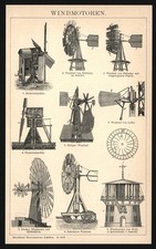 Druck anno 1896 - Windmühle Windrad Windpumpe Windenergie Repeller Bockwindmühle