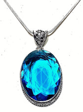 SCHWEIZ B L A U T O P A S EDELSTEIN Anhänger M. KETTE 925ER STERLINGSILBER