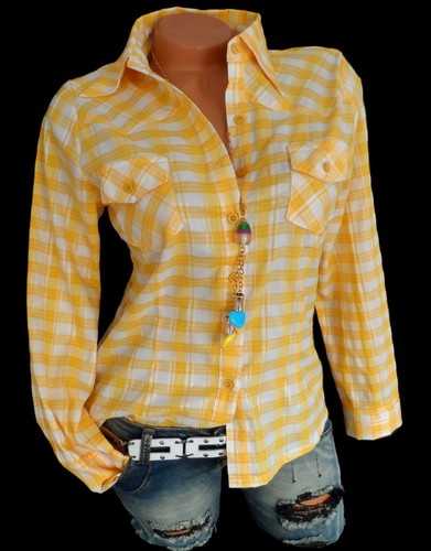 Karo bluse hemd langarm gelb - hemd,