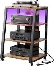 HIFI Plattenspieler Ständer, 4-stufiger AV-Medienturm mit Steckdosenleisten, Audio Rack WLAN