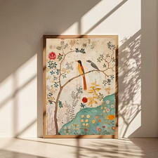 Leinwanddruck  Vögel Blumen