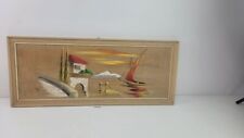 Bild Segelboot Stoff Leinen Signatur Holzrahmen Vintage Wandbild #252604