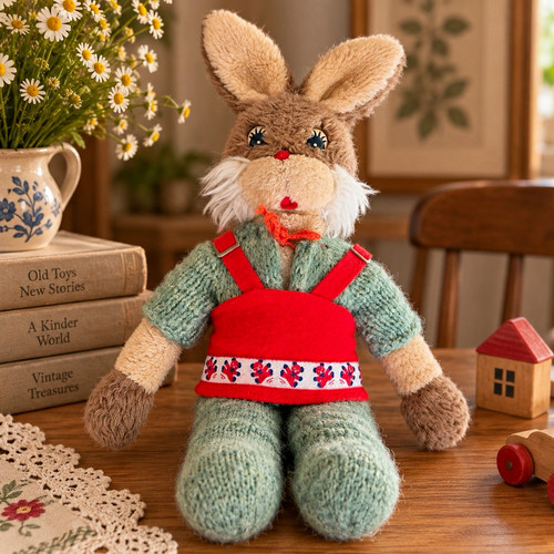 Vintage stoffhase mit kleidung - mit,