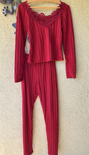 ❤️Damen 2 Teiliges Set  mit Spitzenoberteil Langarm Top  mit Hose Gr. M Neu!