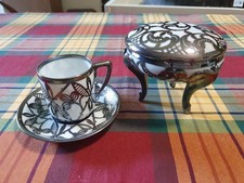 Rosenthal Selb-Bavaria Mokka Tasse mit Untertasse & Zuckerdose silbrig Sammler