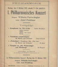 Berlin Oktober 1922 Programm Berliner Philharmoniker Wilhelm Furtwängler