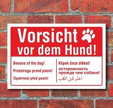 Schild Vorsicht vor dem Hund mehrsprachig englisch polnisch arabisch Alu-Verbund