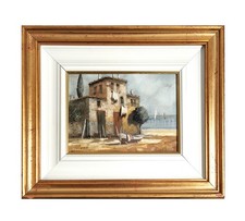 Guido Borelli (italienisch, geb.1952) Strandleben signiert Öl auf Leinwand Etikett Verso