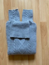 100% Kaschmir Pullover S  Damen Roll Kragen Zopf Muster Grau dick  Neuwert