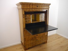 Biedermeier Sekretär Schreibtisch Nussbaum Wurzelholz Säulenkabinett  um 1820
