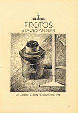 Protos Staubsauger Siemens Original Reklame von 1937 (N)