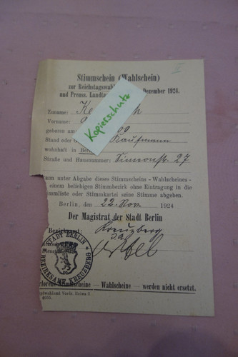 Wahlschein reichstagswahl - wahlschein,