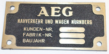 Messing Lokschild Maschinenschild Eisenbahn AEG Nahverkehr und Wagen Nürnberg