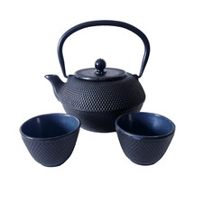 Bredemeijer Teekanne schwarz ca 1 Liter Gusseisen Gusskanne + 2 Teetassen