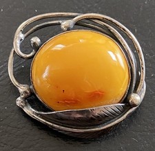 alte 835er Silber  Brosche mit Bernstein - Amber   (k14)