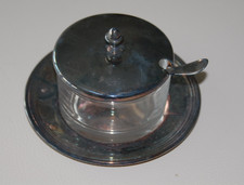 Marmeladendose Glas mit versilbertem Deckel, Untersetzer und Löffel   UNBENUTZT