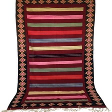 Vintage Marokkanischer Handgeknüpfter Teppich Rosa Rot Grün Bänder Kelim...