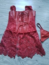Sexy Outfit Rote Chorsace Leder mit Spitze Gr. L