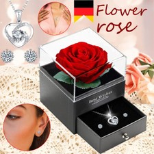 Ewige Echte Rose mit Herz Halskette & Ohrringe aus 925 Sterlingsilber Geschenke
