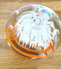 GLASKUGEL massiv 10 cm orange Spirale Paperweight Briefbeschwere 900gr