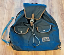 ? Vintage: "Jack Wolfskin" WOODFORD Rucksack Segeltuch/Leder schwarz - 1990er