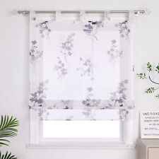 Transparent Raffrollo Blumen Raffgardine mit Schlaufen Küche Gardine Modern Weiß