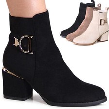 Damenschuhe Velours Stiefeletten Pumps Stiefel Ankle Boots Booties Schnalle