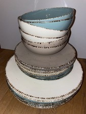 Geschirr-Set 24-teilig, Landscape Urban Life, 6 Personen Türkis, Weiß, Taupe