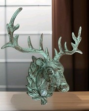 Wandfigur Hirschkopf 3D Figur Hirsch Geweih Skulptur Wandschmuck Gusseisen Deko 