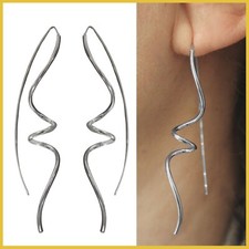 Ohrringe Ohrhänger Echt Weiß GOLD 750 18k Lang Spirale Wirbel Durchzieher Damen