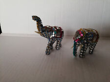 2x Dekofigur Elefant bunt, Spiegel-Elemente 10 cm hoch, aus Thailand