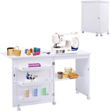 2in1 Nähtisch auf Rollen Schreibtisch klappbar Holz Platzsparend Bartisch Weiß