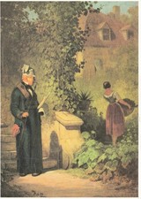 Gemälde - Zeitungsleser im Garten - Karte ungelaufen