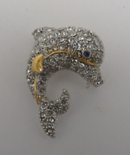 Neugablonz: Brosche Delphin Swarovski Elements um 1960 (36020)