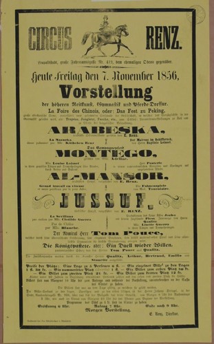 Plakat circus renz - circus, 7.11.1856