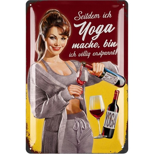Retro blechschild wein yoga - blechschild,