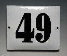 ALTE EMAIL EMAILLE HAUSNUMMER 49 in SCHWARZ/WEISS um 1955