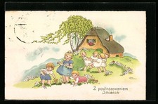 Künstler-AK Liesel Lauterborn: Z powinszowaniem Imienin, Kinder auf der Wiese v 