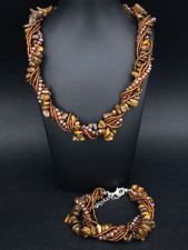 2-TLG.SET: SECHSREIHIGE KETTE & ARMBAND MIT TIGERAUGE & KRISTALLEN  SCHMUCKJAGD