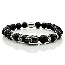 Lava Armband Bracelet Perlenarmband Totenkopf schwarz 8mm Edelstahl Strass