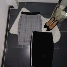 Neu Set Rock S 36 38 Strickrock knielang kariert schwarz stretch TopZustand